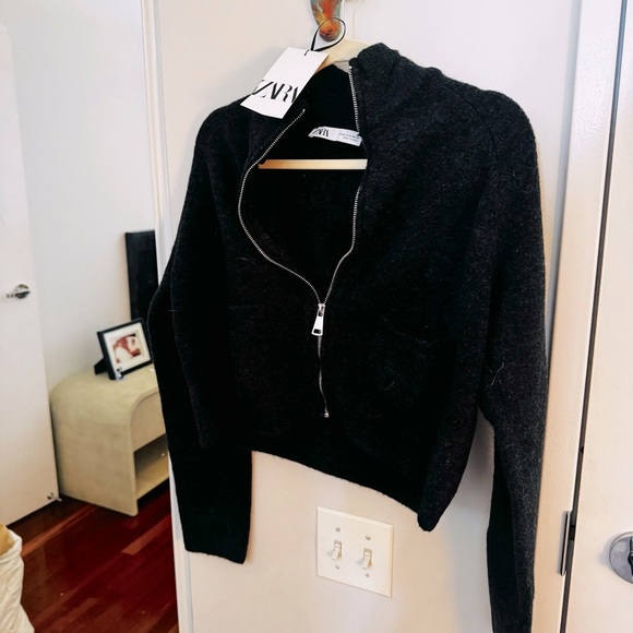 ZARA Soft Knit Charcoal Grey Marl Cardigan NWT - Picture 6 of 6